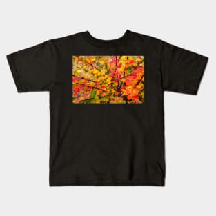 Orange red yellow green Berberis leaves background Kids T-Shirt